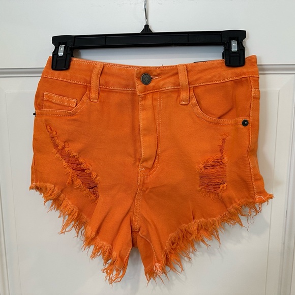 Fashion Nova distressed denim shorts orange - Picture 2 of 5